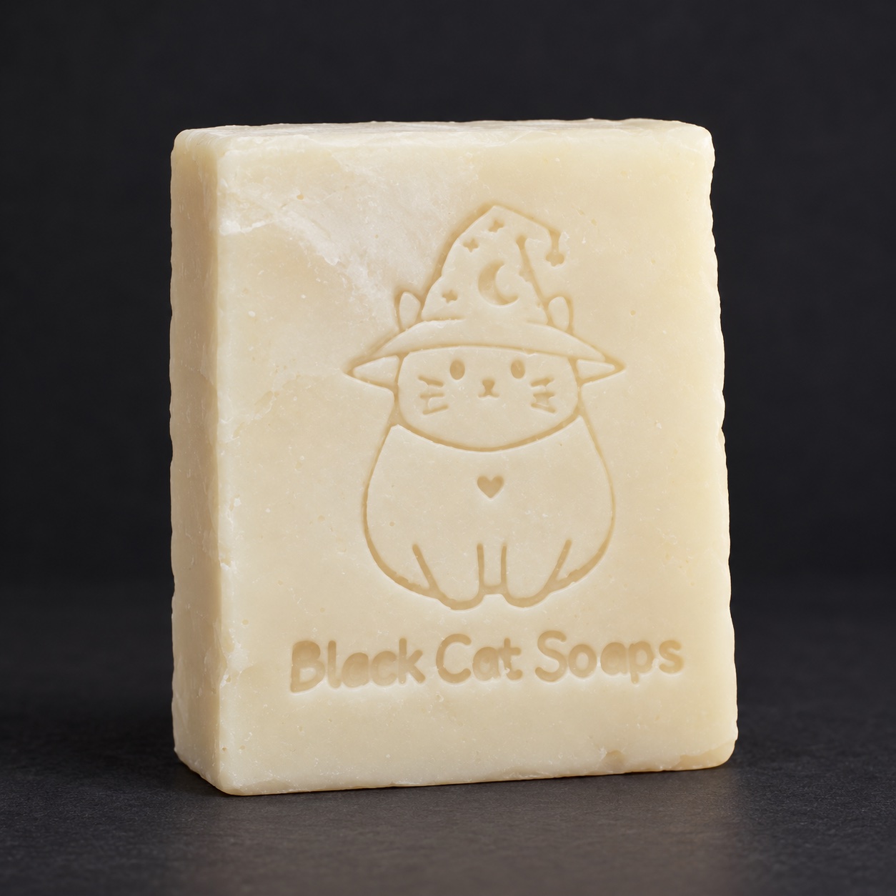 Cream Original soap bar with the Black Cat Soaps wizard cat stamp